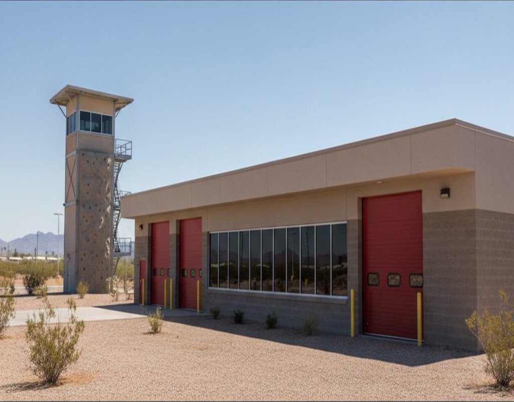 Hontz Police & Fire Training Facility, Tempe, AZ: Dark neutral solar film on 42 panes, installed by American Window Film