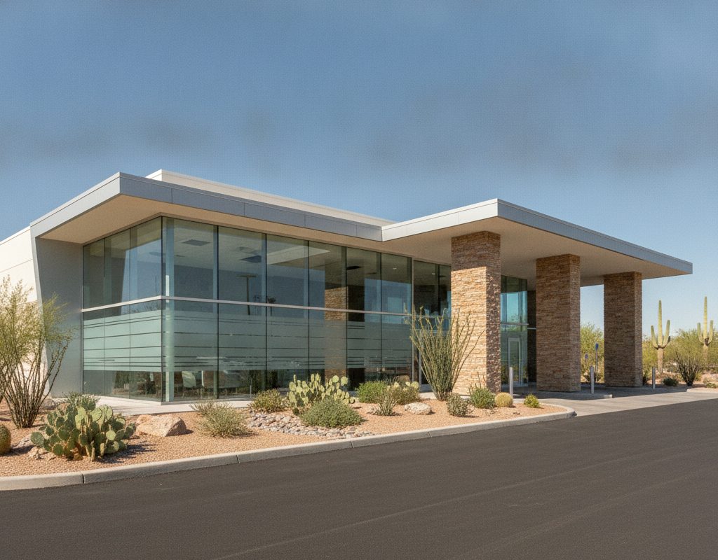 TD Bank branch, Tempe, AZ: 3M Mat Crystal decorative film on 27 panes, installed by American Window Film