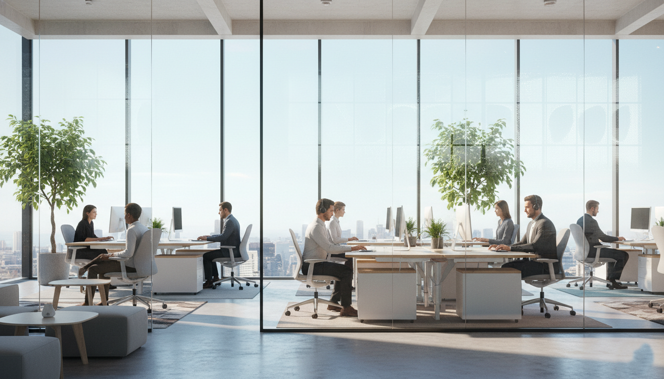 Commercial office with 3M window film improving comfort, glare control, and energy efficiency.