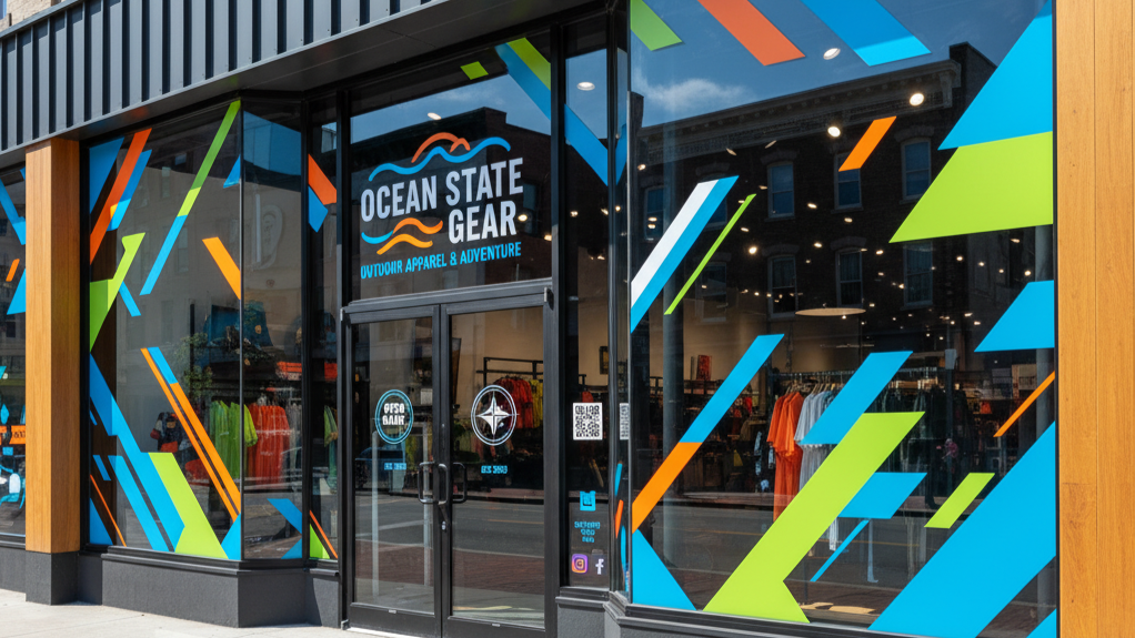 Providence storefront with custom 3M vinyl graphics for branding and window signage