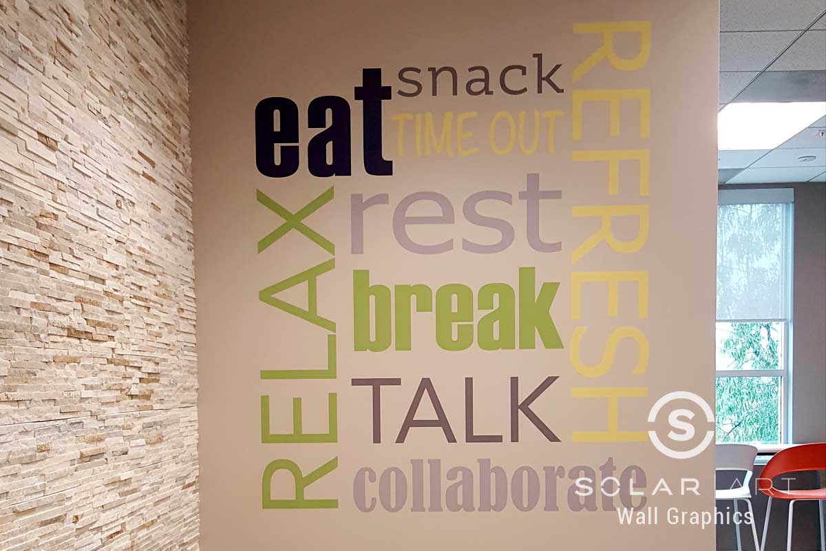 Break room word art wall graphic