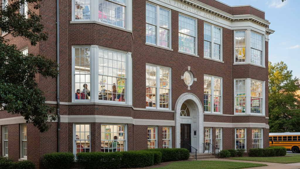 Atlanta school with safety window film protecting classrooms and students.