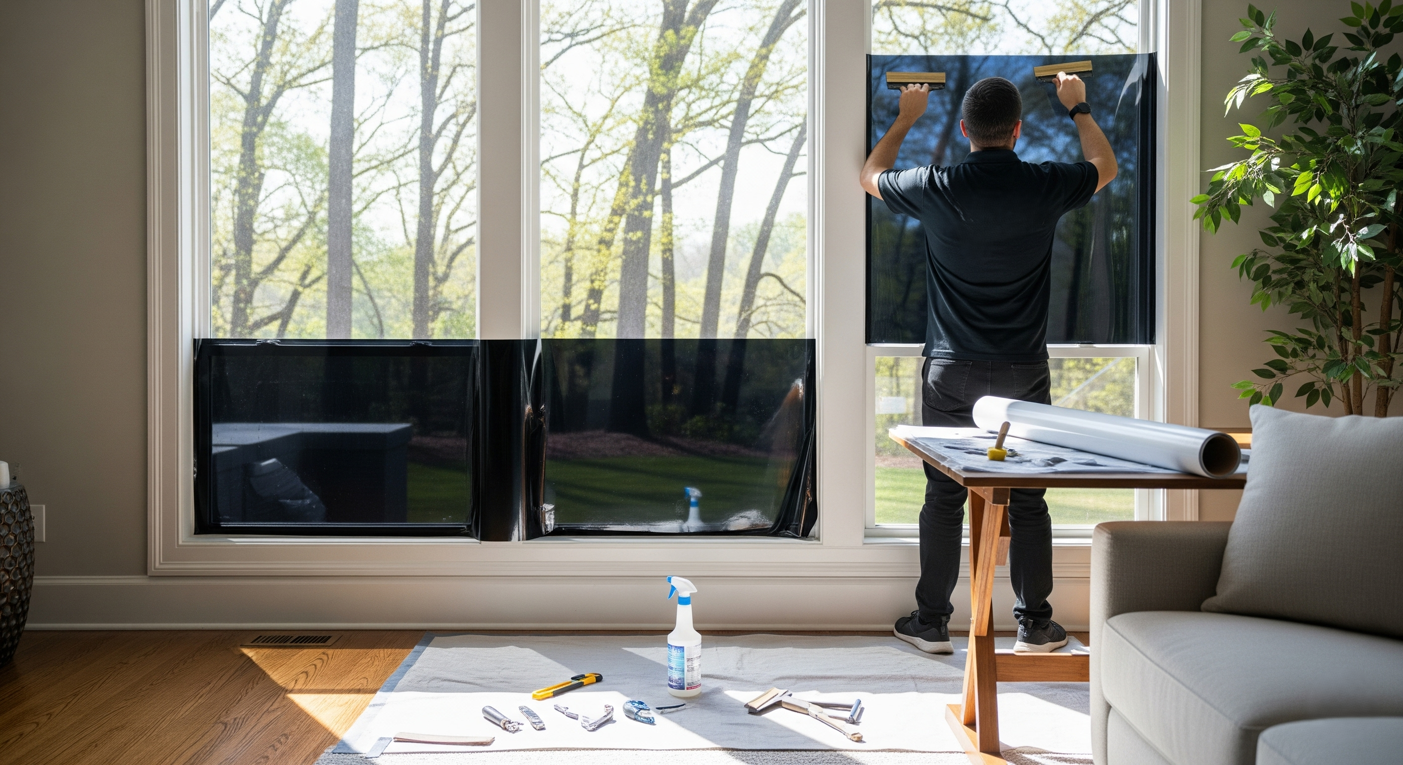 Professional window film installation in Atlanta home