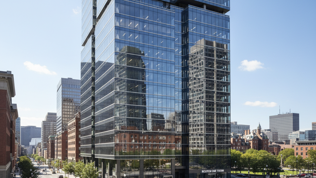 Modern Boston office building with commercial window tinting that enhances energy efficiency, glare reduction, and building aesthetics.