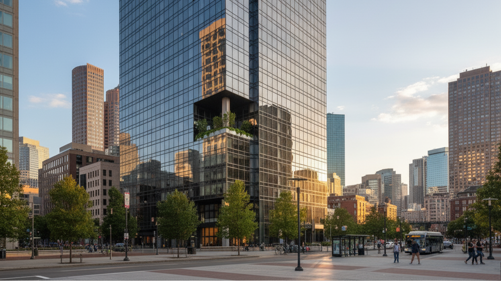 Office building in Boston with professional window tinting for energy savings and glare reduction.