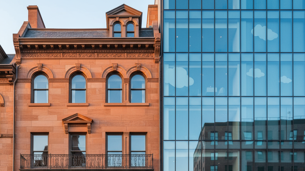 Historic and modern Boston buildings with compliant commercial window tinting.