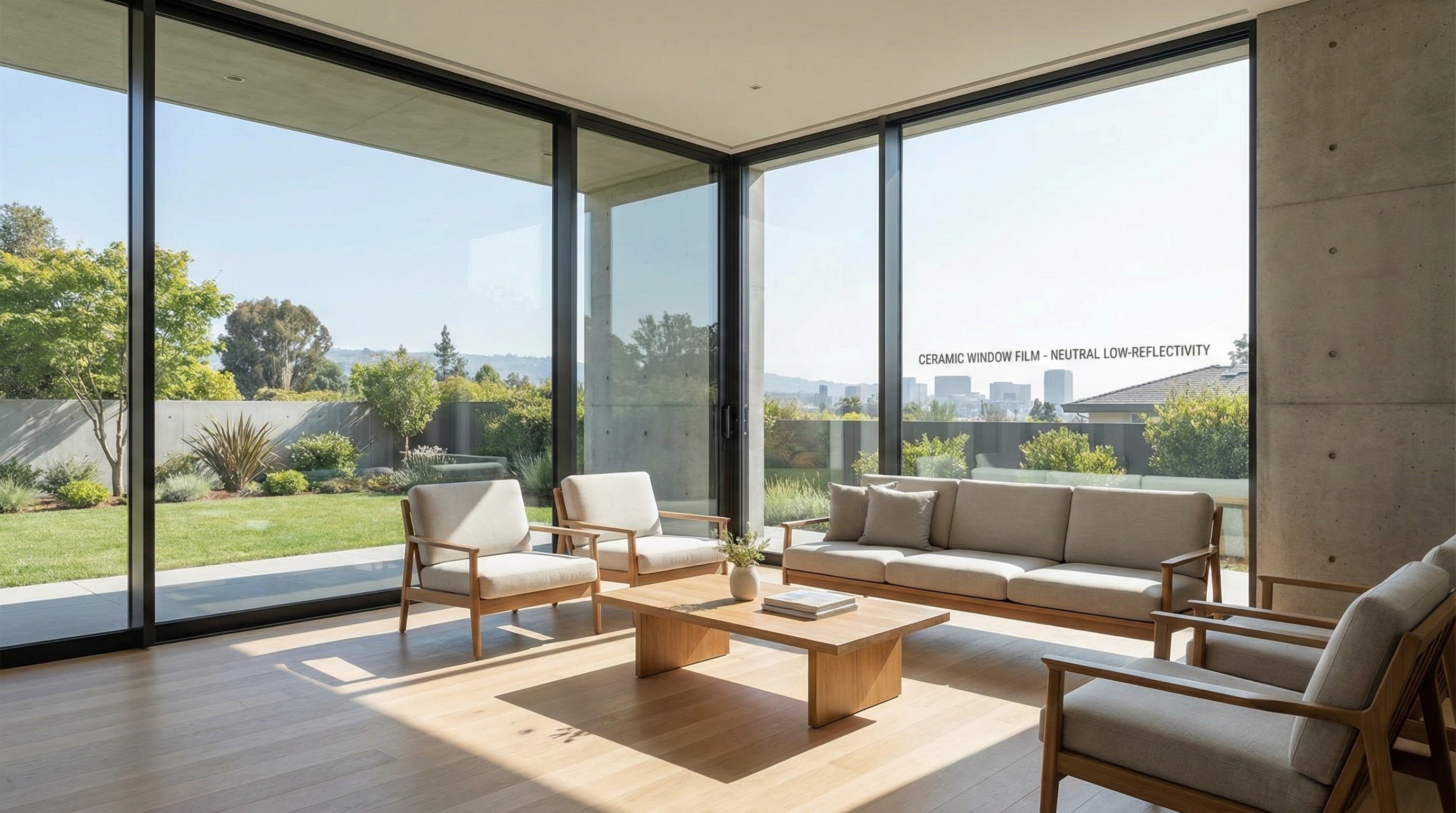 Interior view with ceramic window film providing clear natural light and reduced glare