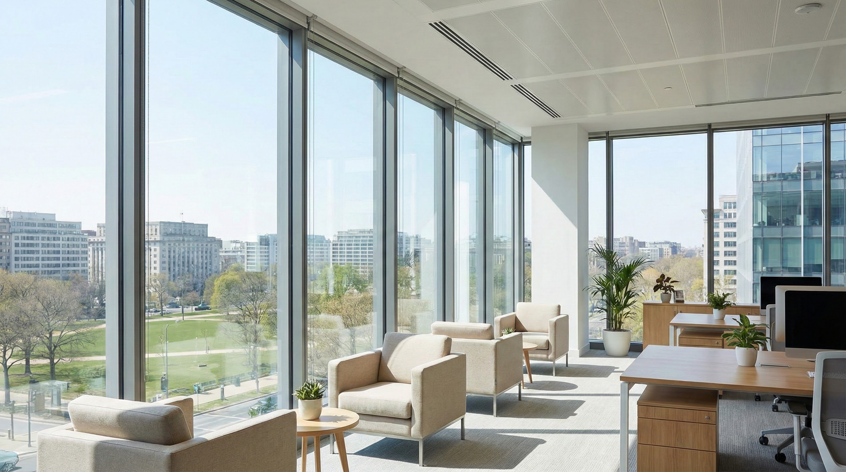 Ceramic window film improving comfort and clarity in a commercial building
