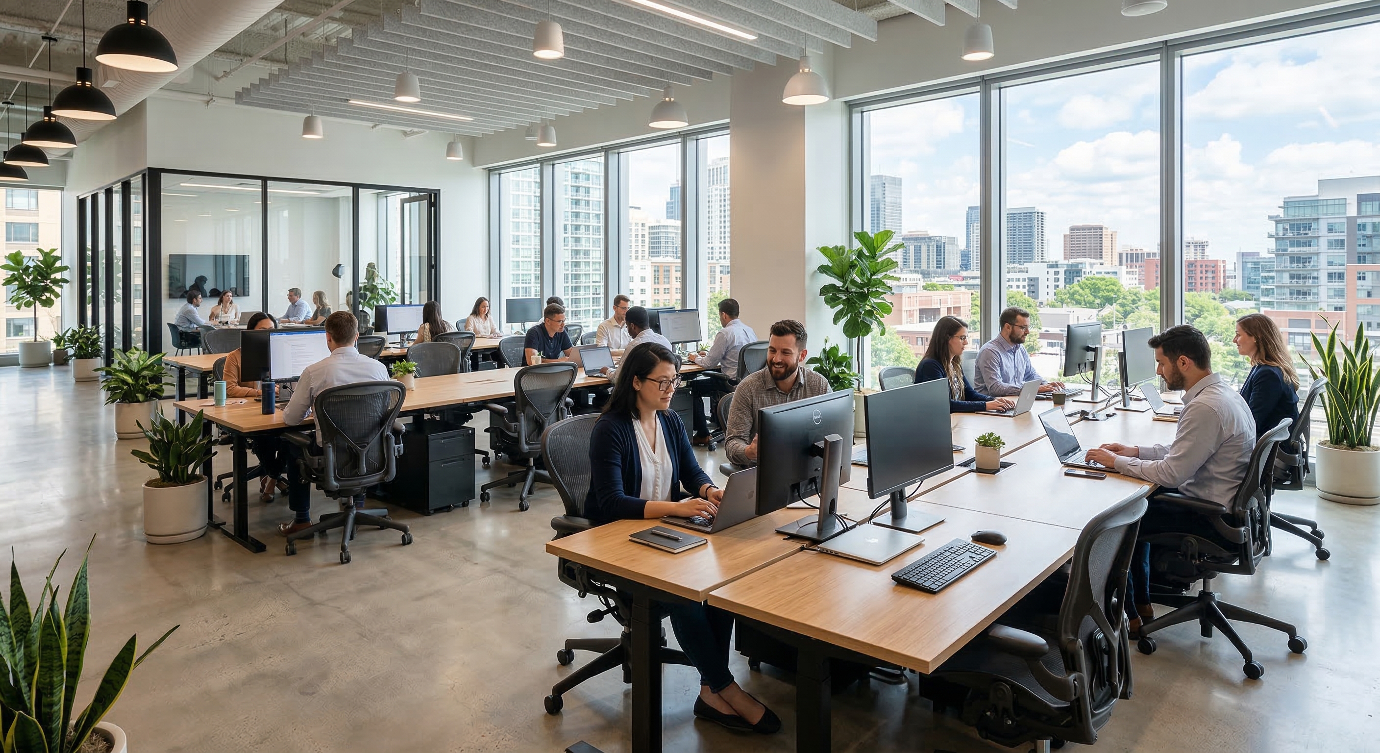 comfortable open office workspace with natural daylight