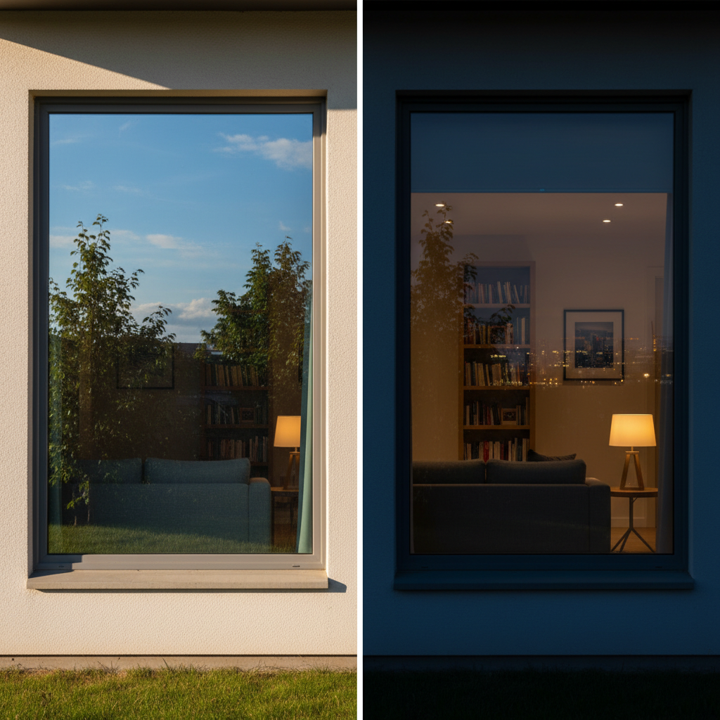 Comparison of daytime privacy vs nighttime visibility with reflective window film