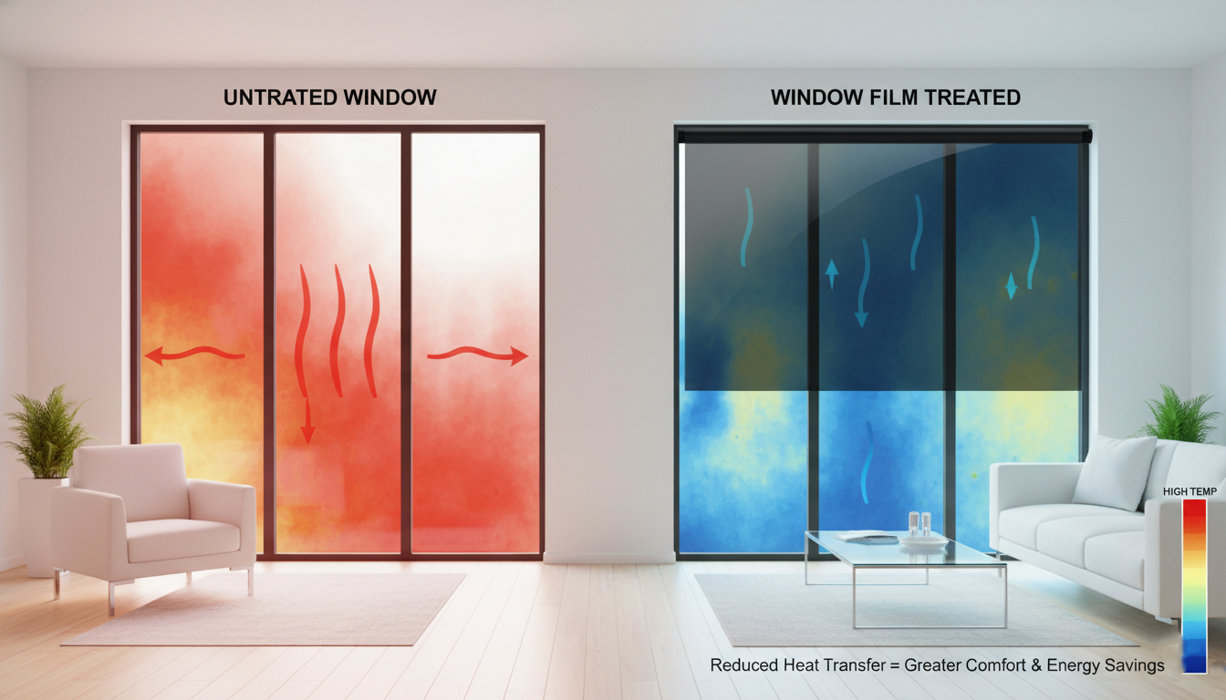 Heat reduction comparison through windows with and without film