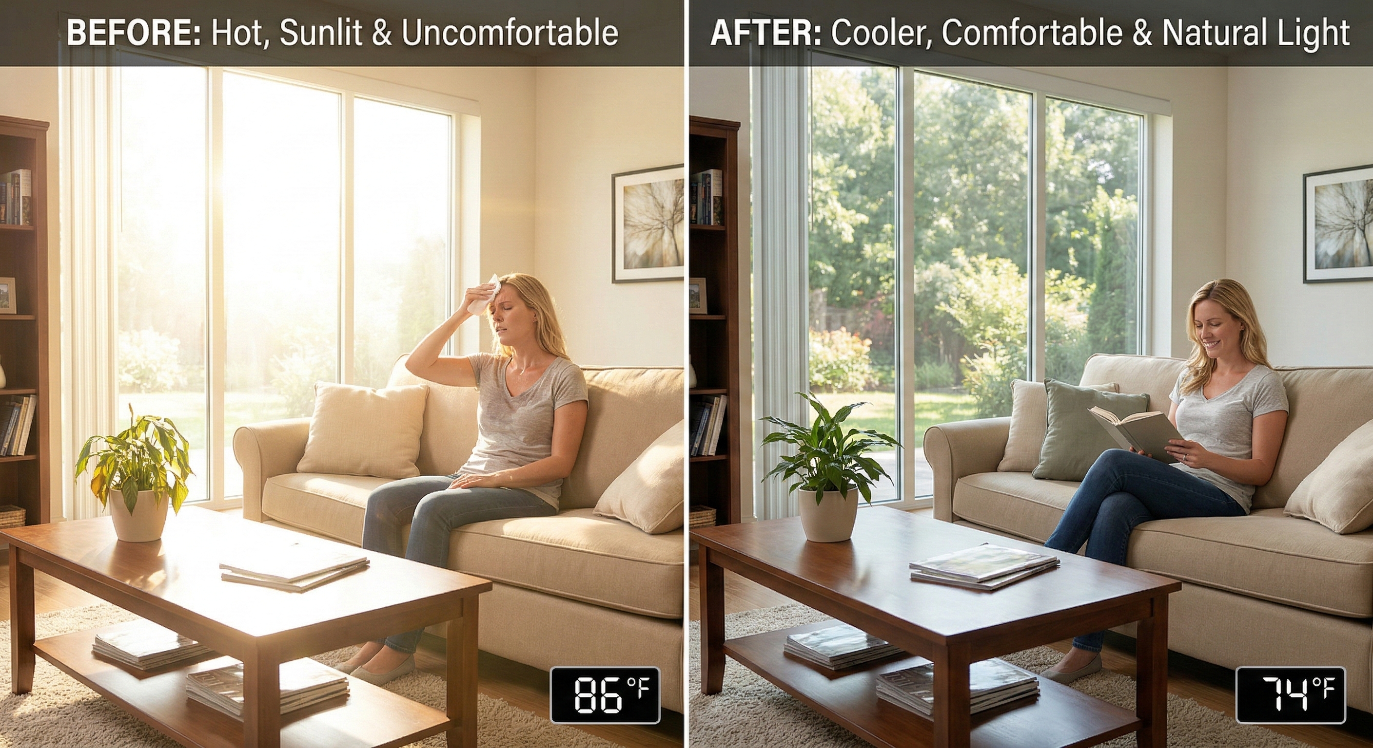 Room temperature before and after window film installation