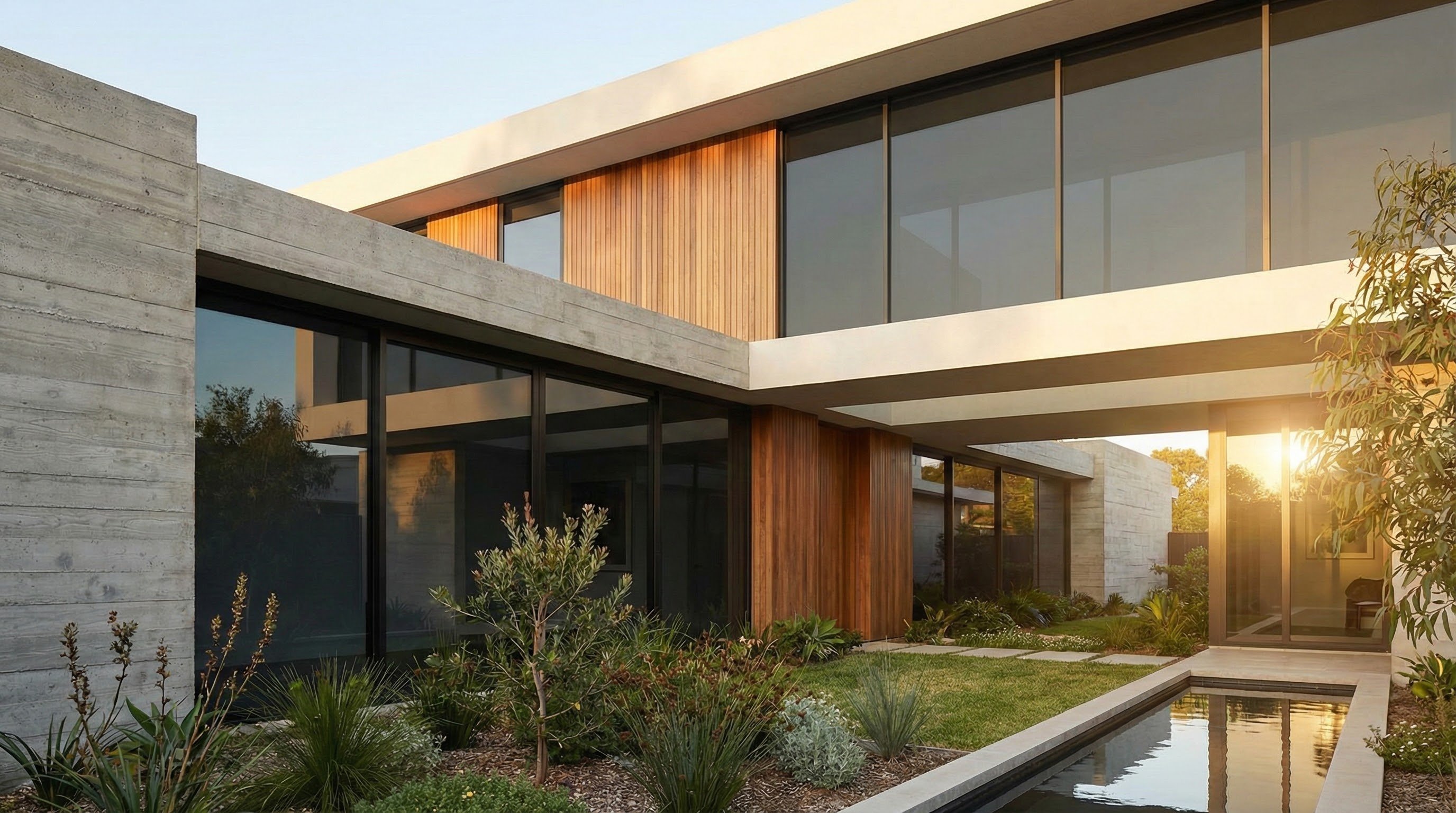 Modern building with nano-carbon window film showing soft tinted appearance