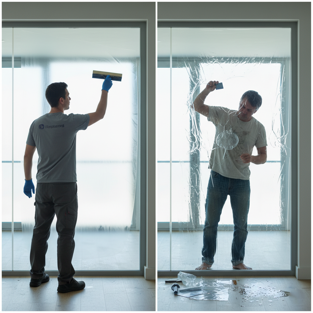 Comparison of professional and DIY window film installation results