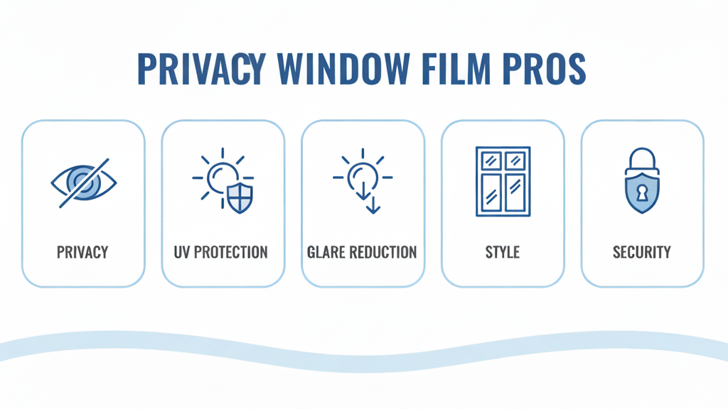 Infographic comparing pros and cons of privacy window tinting for homes