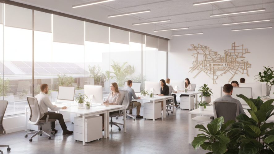 Commercial window film in Providence office providing glare reduction, UV protection, and workplace comfort