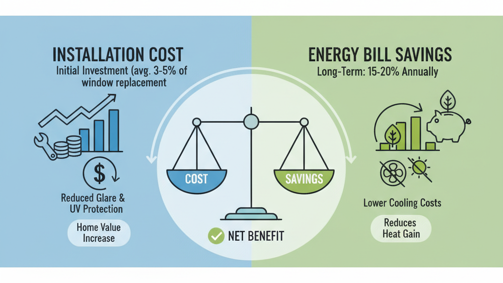 Infographic showing cost and energy savings from residential window film installation
