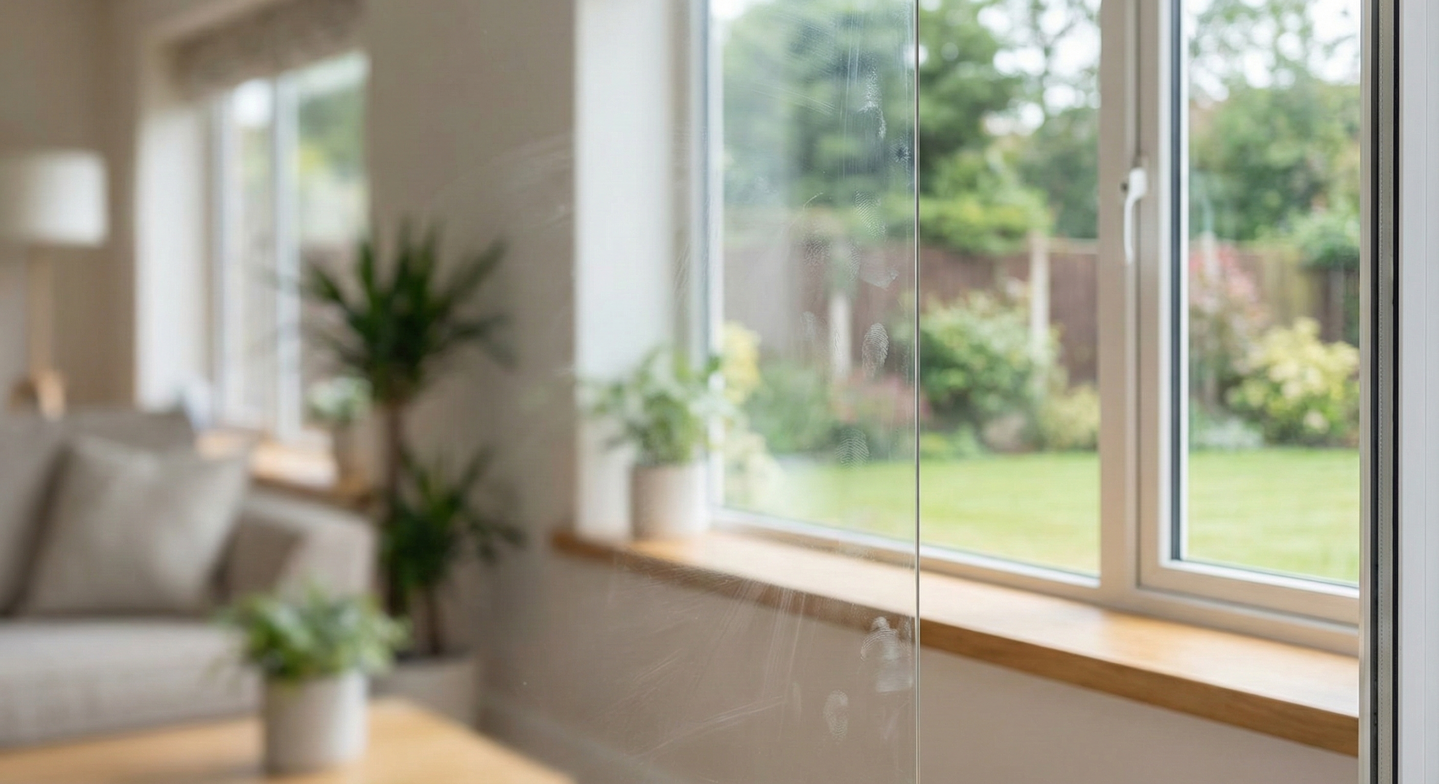 Residential window film showing streaks compared to properly cleaned clear window film