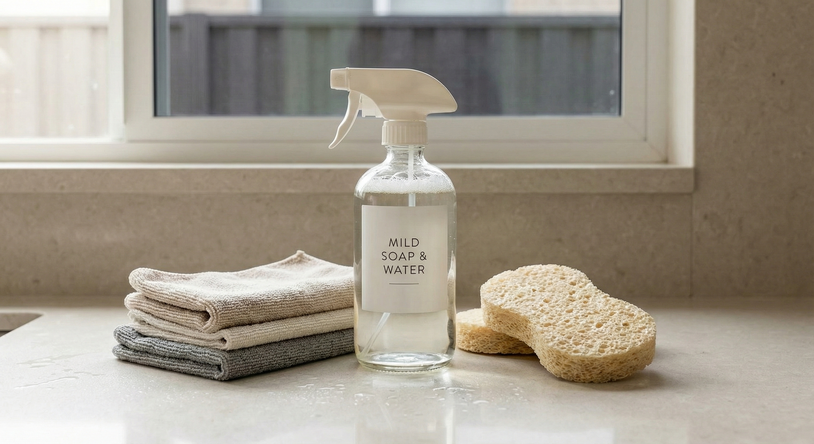 Safe cleaning supplies for residential window film including microfiber cloth and mild cleaner