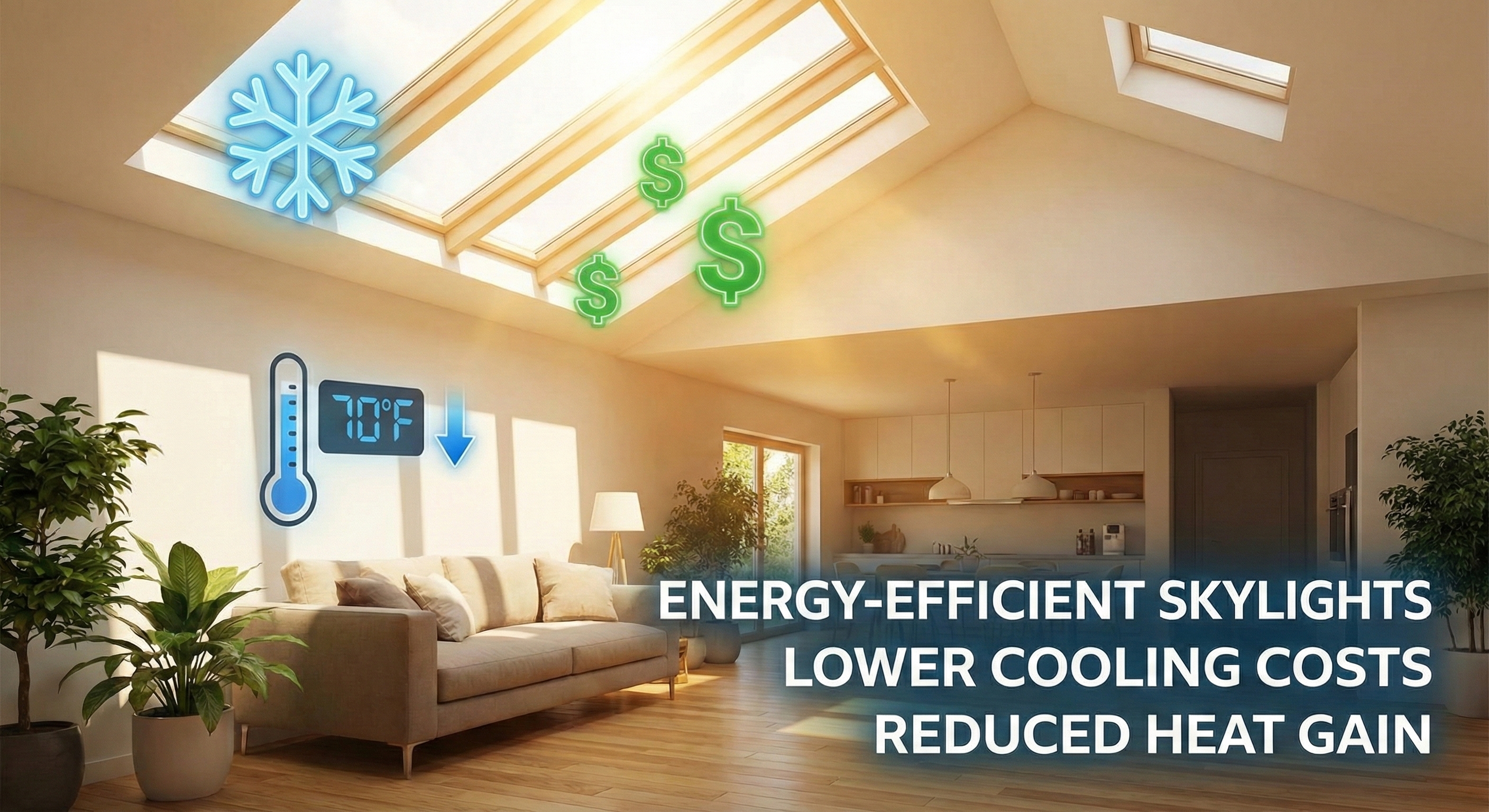 Home interior with skylights showing reduced heat and energy savings thanks to window film
