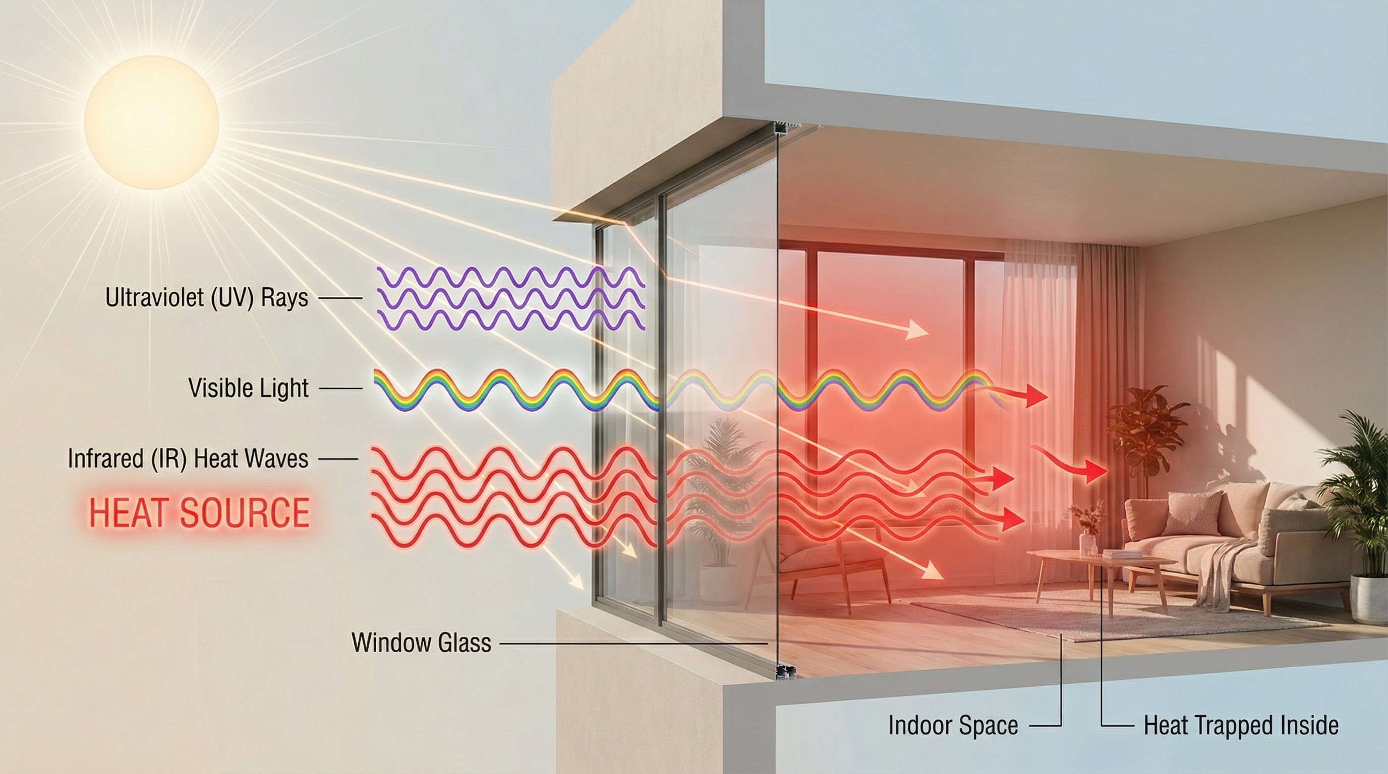 Infrared heat passing through windows and causing indoor heat gain