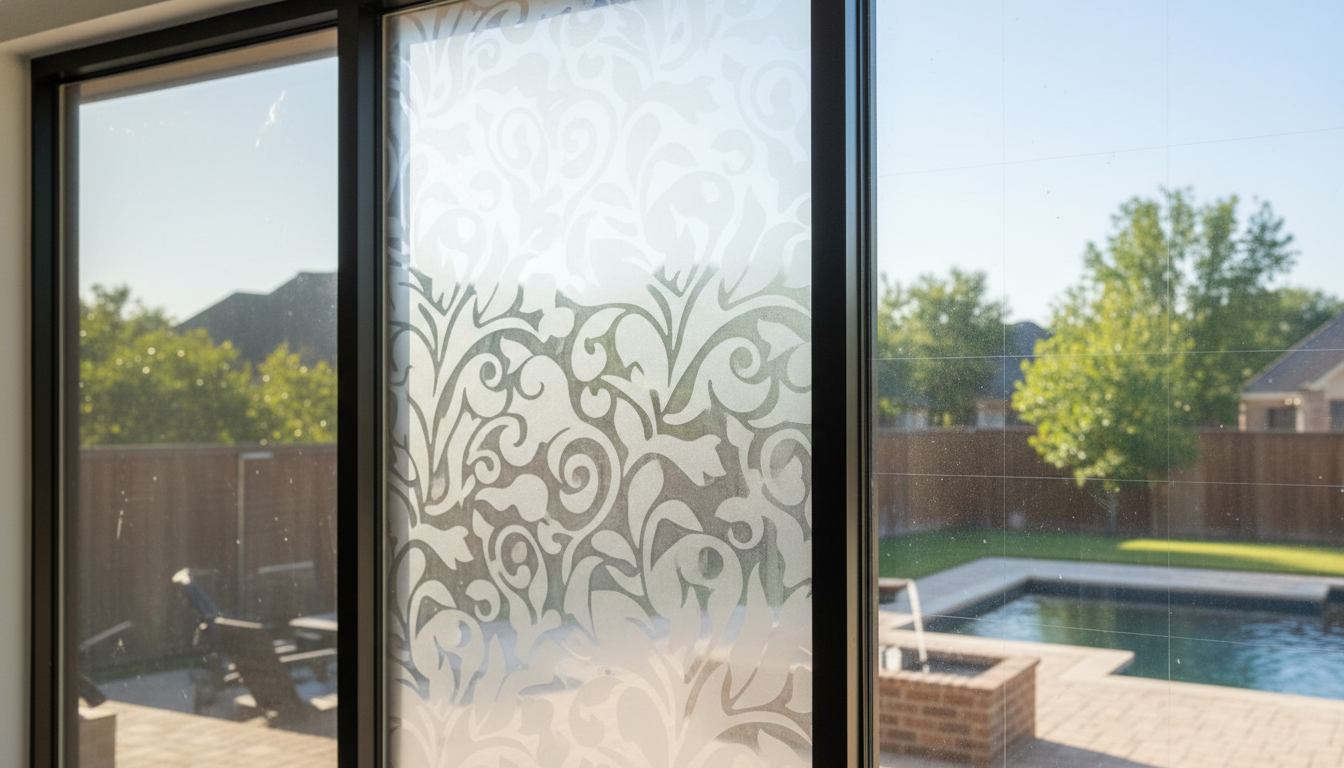 Dallas home windows displaying solar control, decorative, and security window films for heat reduction, privacy, and protection.