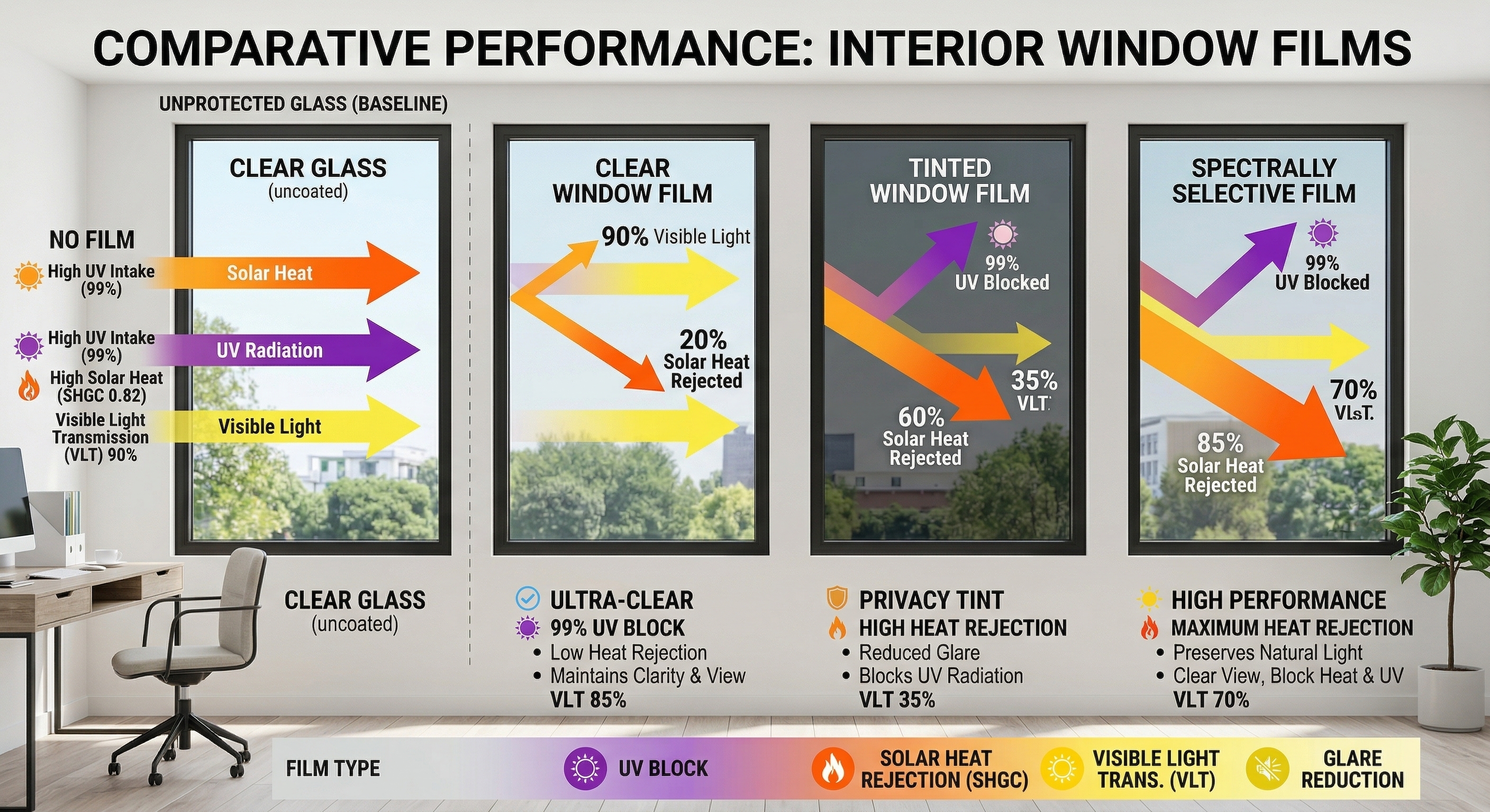 Comparison of different types of window films for hardwood floor protection