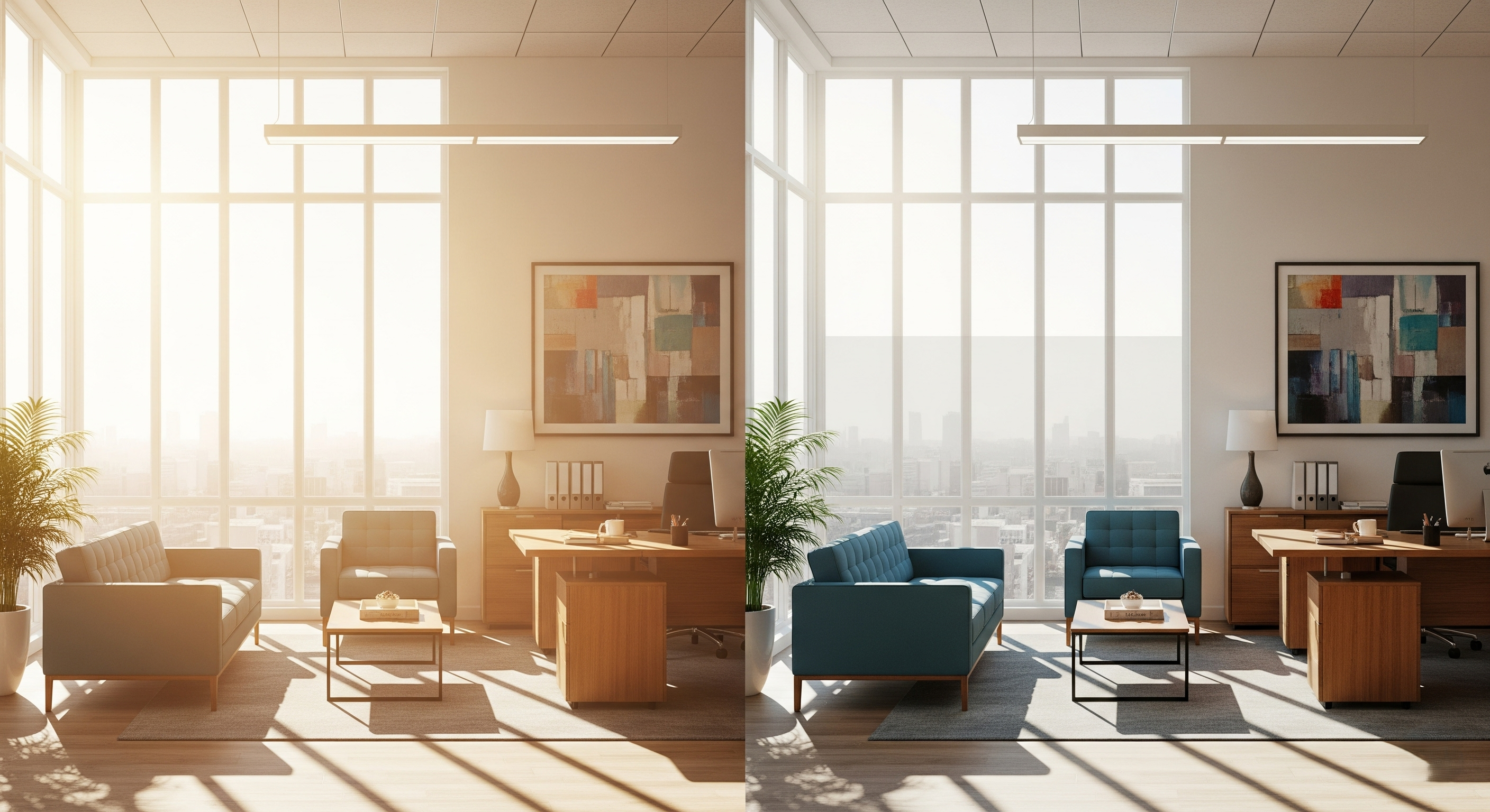 Window film blocking UV rays to protect office furniture and displays