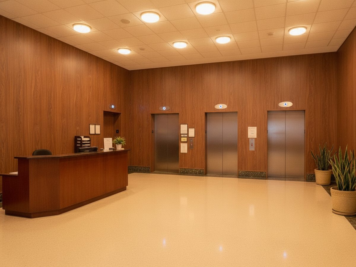 Reception wall panels in Bellevue, WA refinished with 3M DI-NOC wood-grain film