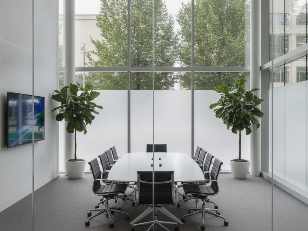 Gradient privacy film on a consultation room wall in a Bellevue, Washington clinic