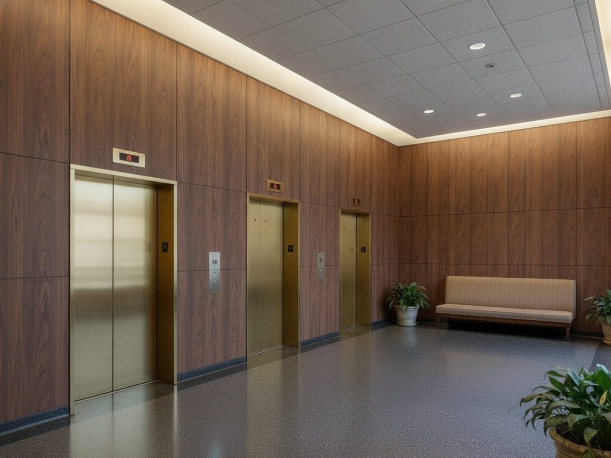 Front desk in a Bethesda, MD office resurfaced with 3M DI-NOC wood-grain film