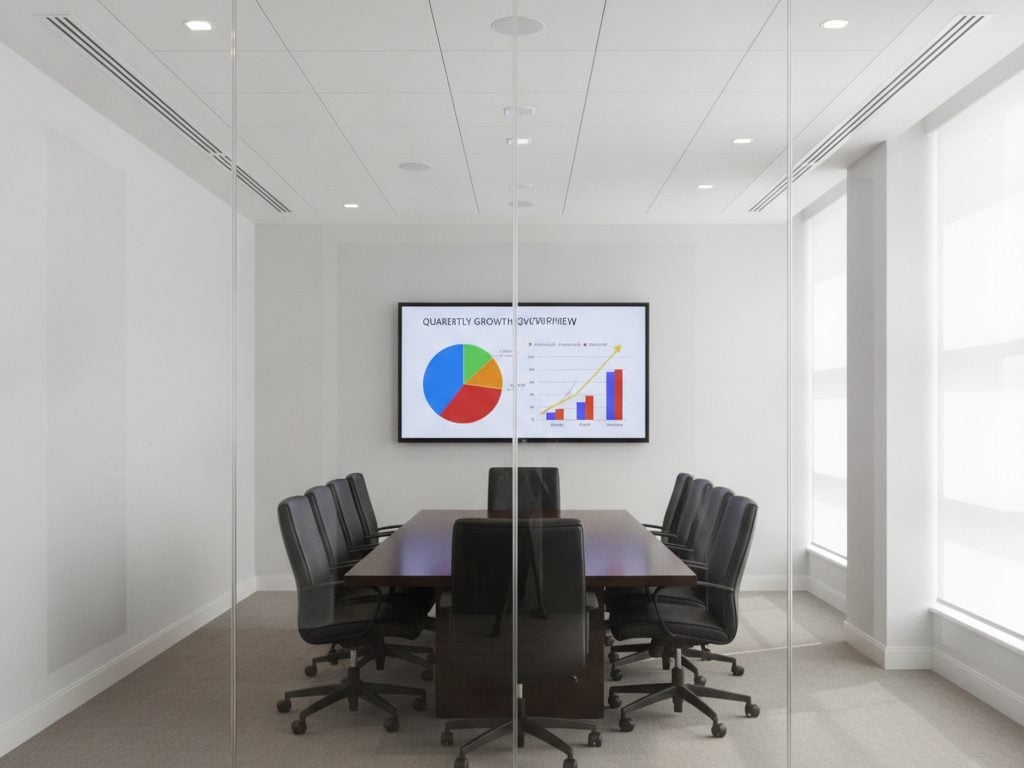 Before: screens inside a glass-walled office are readable from outside