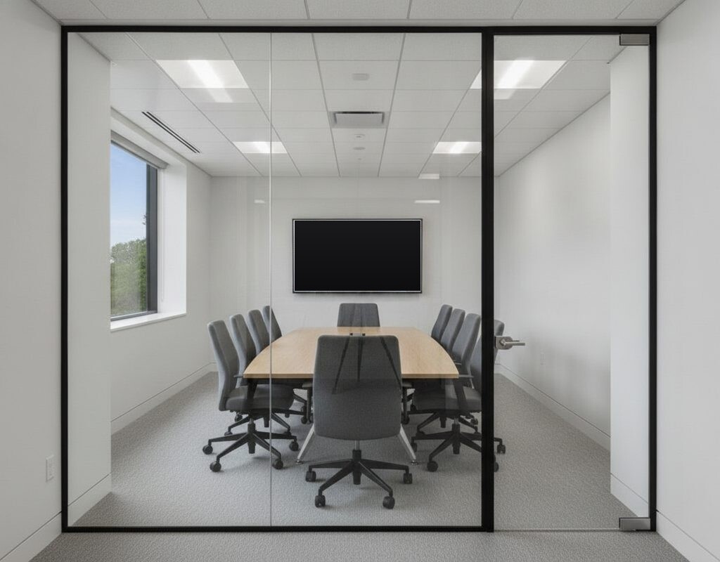 Nano cloaking film making research office monitors look blank from a hallway in Bethesda, Maryland