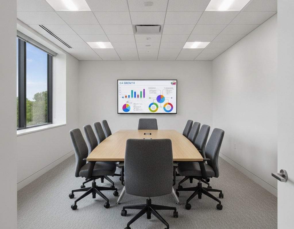 Monitors fully readable inside a Bethesda, Maryland conference room treated with nano cloaking film