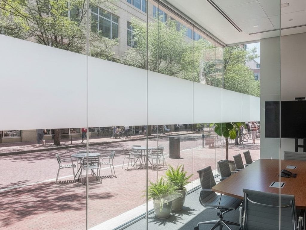 Gradient privacy film on a glass partition in a Bethesda, Maryland medical office