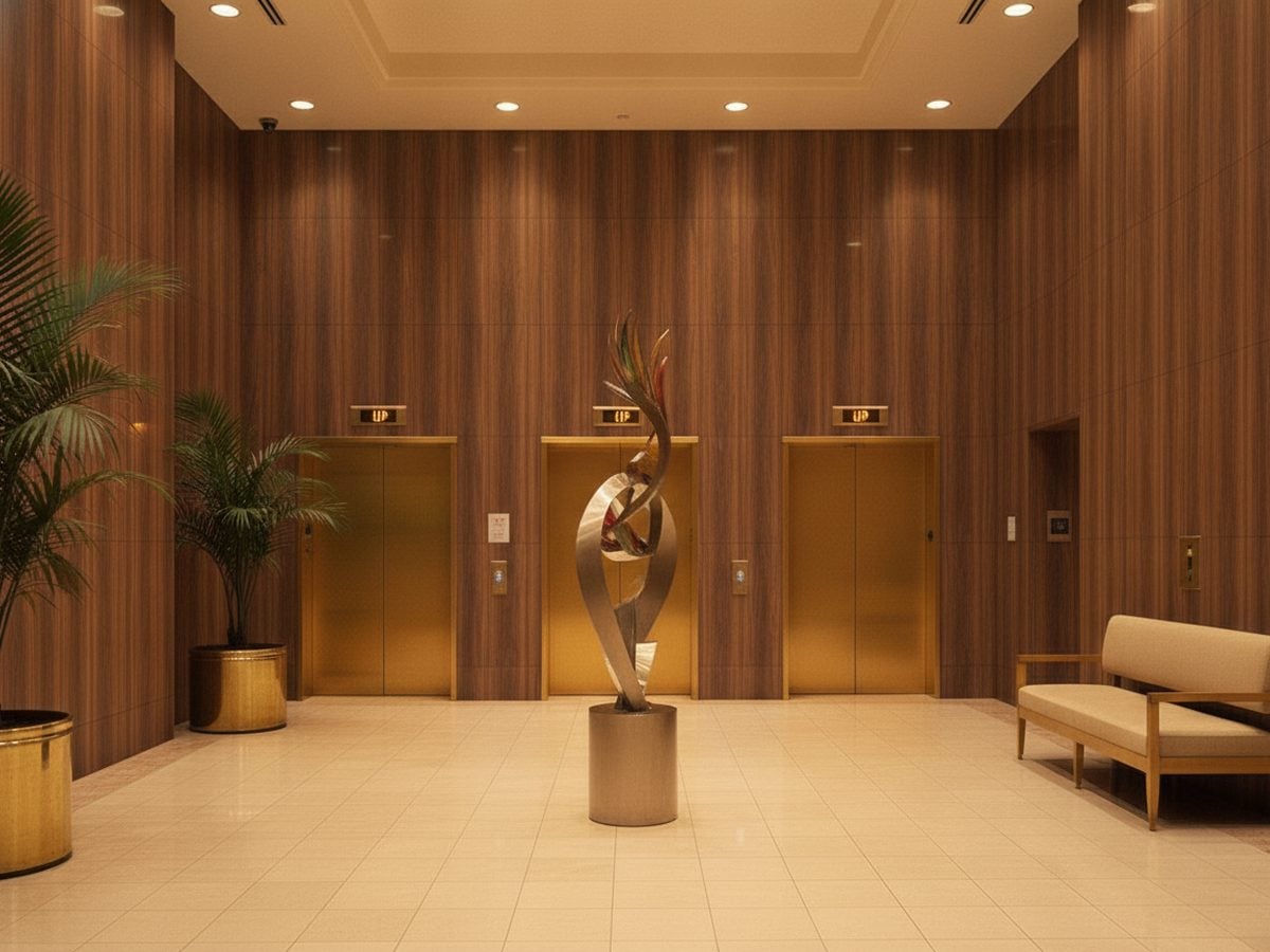 Elevator lobby wall panels resurfaced with 3M DI-NOC architectural film in Beverly Hills, CA