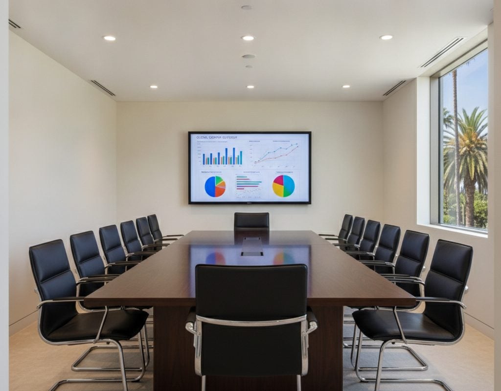 Conference room screens fully visible from inside a Beverly Hills office treated with nano cloaking film