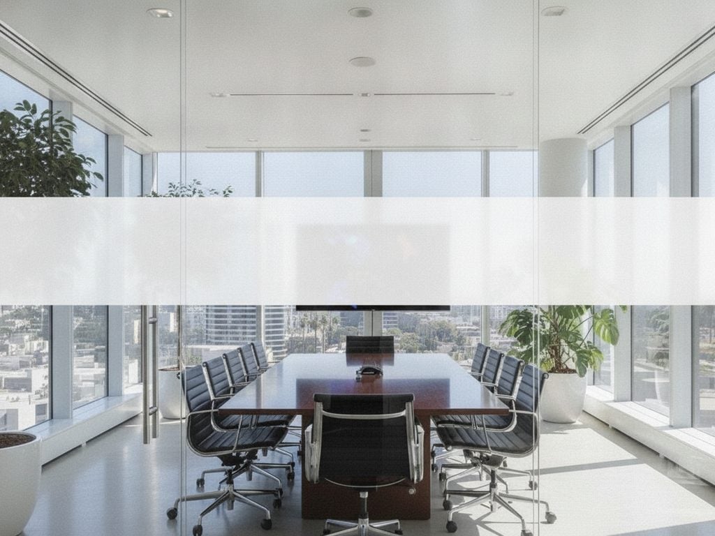 Patterned 3M privacy film installed on a Beverly Hills office conference room wall