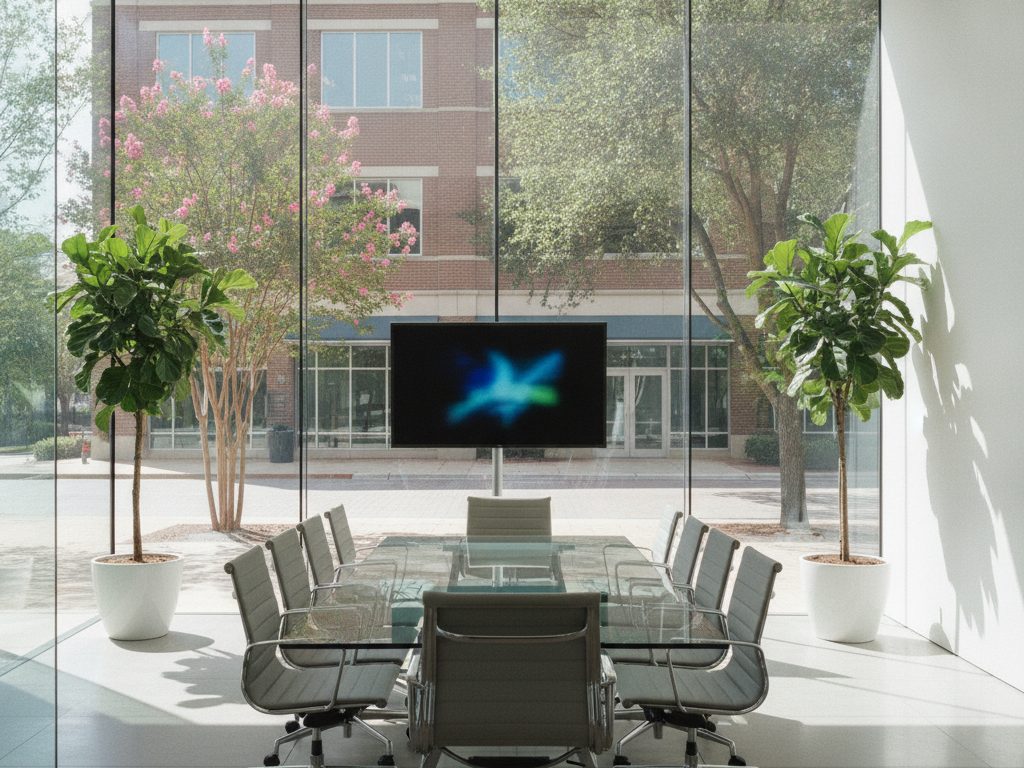 Clear glass meeting room in a Brentwood, Tennessee office before privacy film