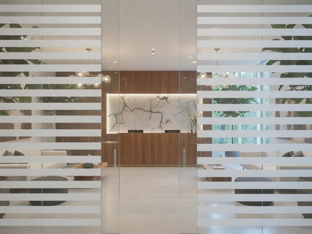Decorative frosted band film on interior office glass in Forest Hills, Michigan