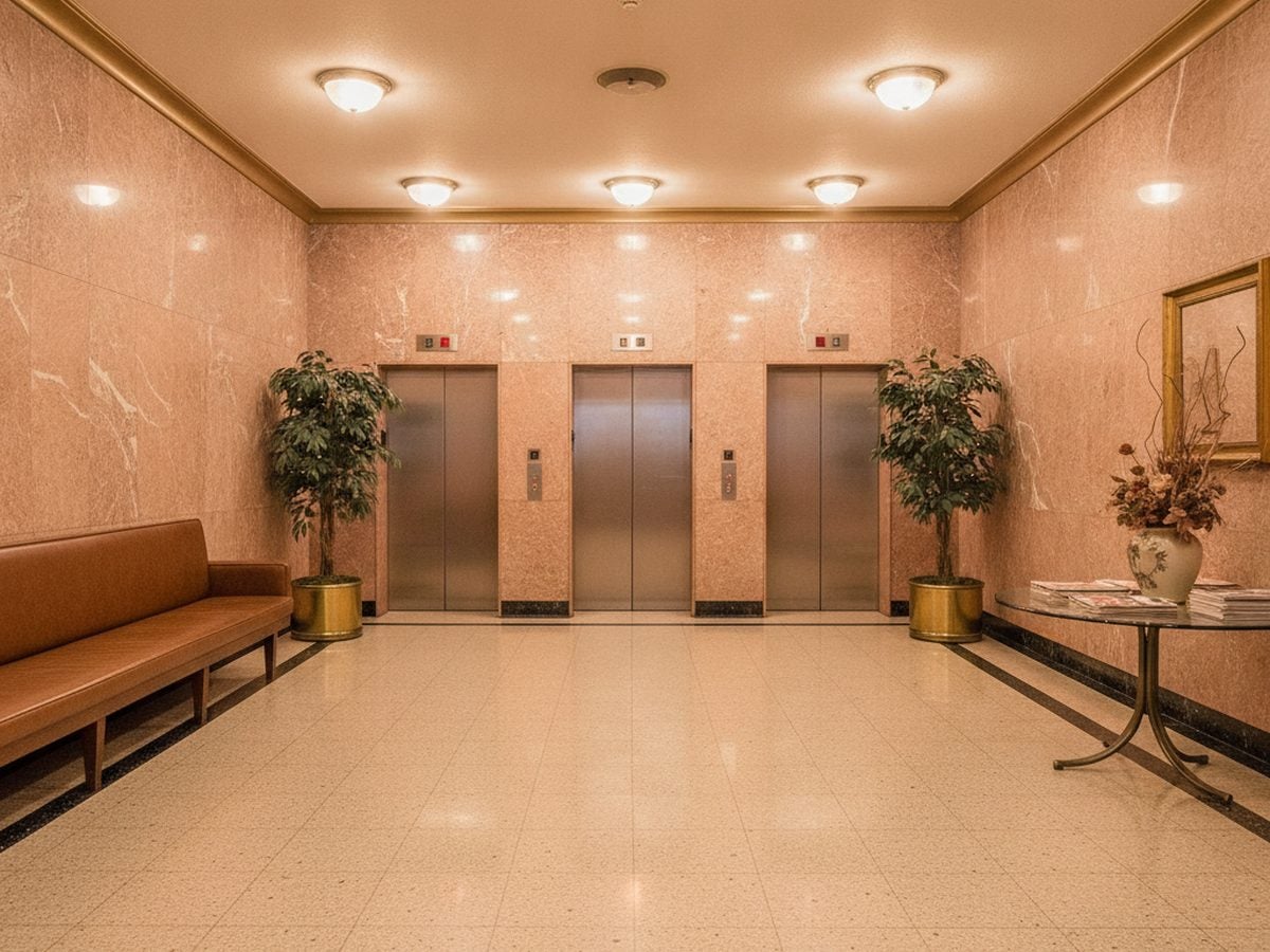 Scuffed front desk in a Forest Hills, MI medical office before 3M DI-NOC film