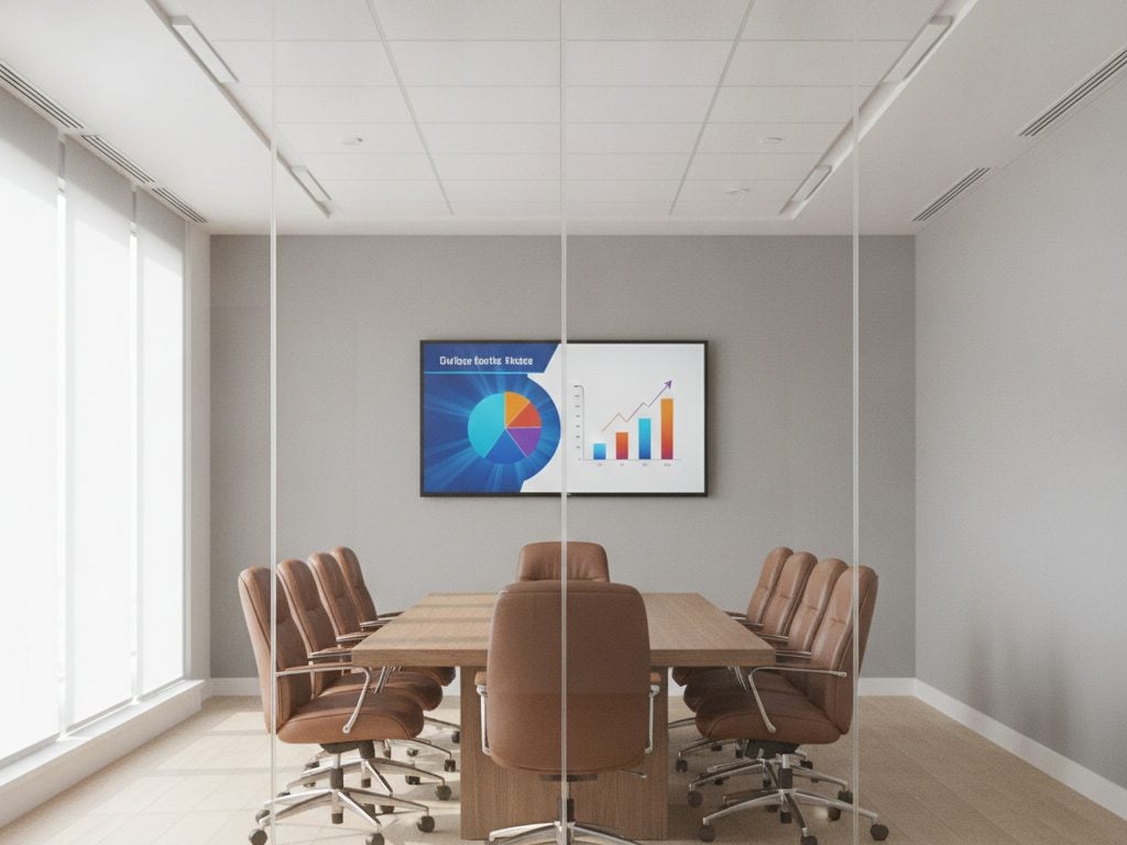 Before: screens inside a glass-walled office are readable from outside