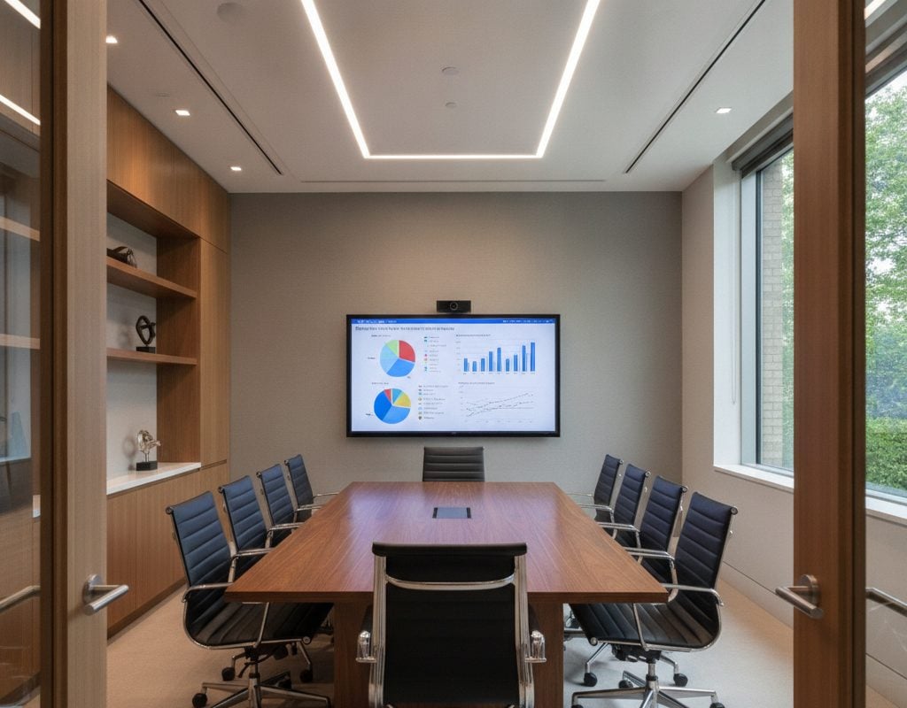 Monitors readable inside a Forest Hills, Michigan meeting room treated with nano cloaking film