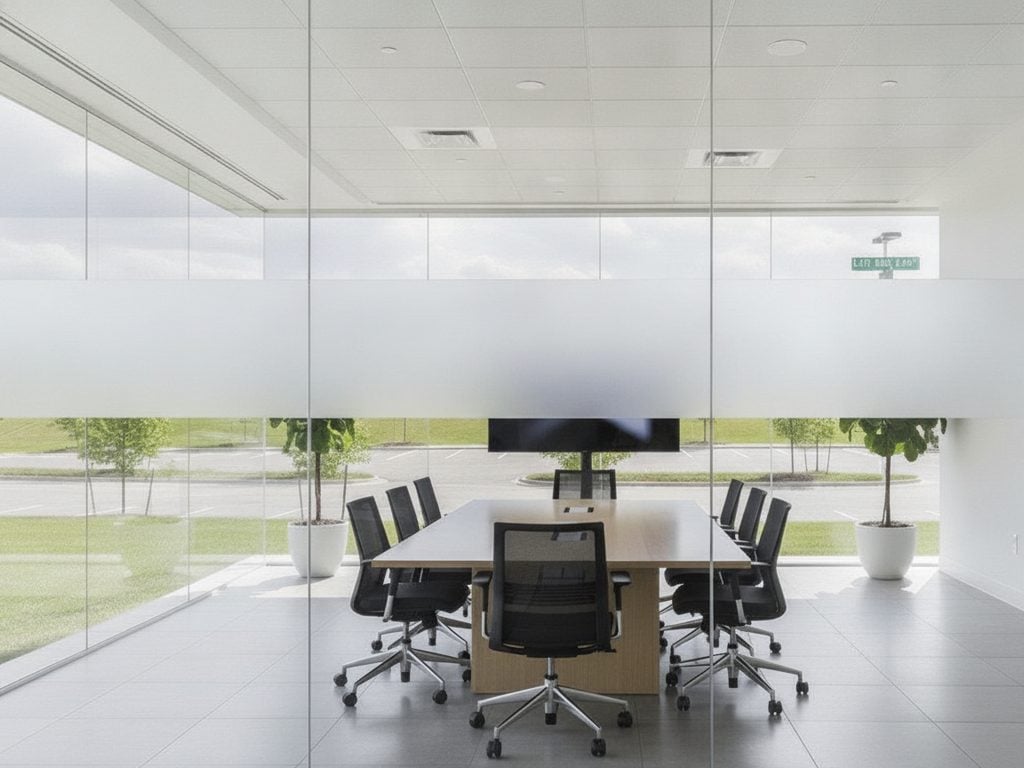 Frosted privacy band on interior glass at a medical office in Forest Hills, Michigan