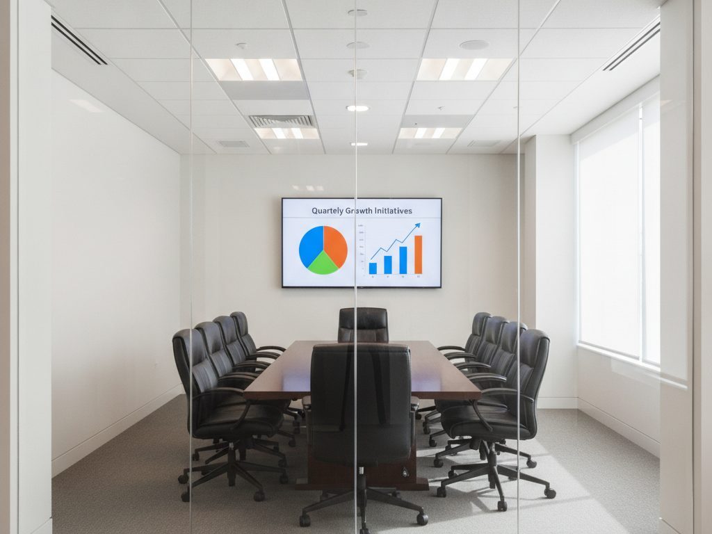 Before: screens inside a glass-walled office are readable from outside