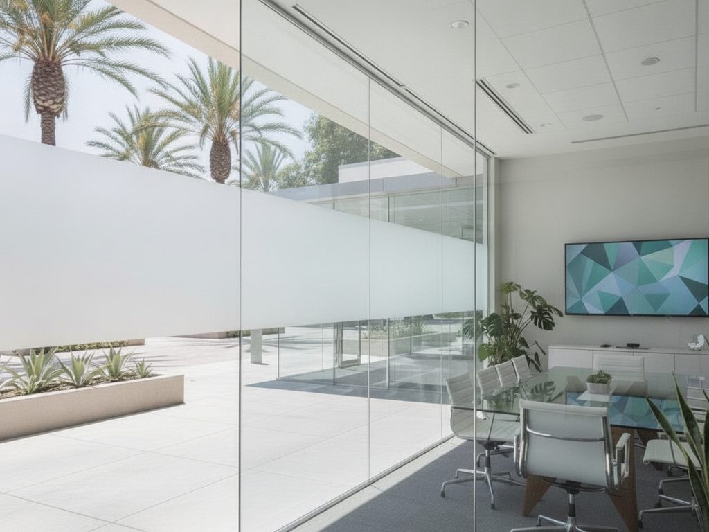 Feather-gradient privacy film on a glass partition in an Irvine, California outpatient clinic
