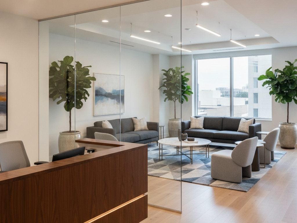 Clear glass conference room wall in a Plano, Texas office before decorative film
