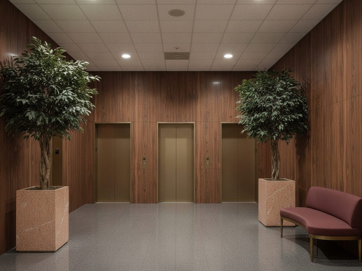Reception wall panels resurfaced with 3M DI-NOC wood-grain film in Plano, TX