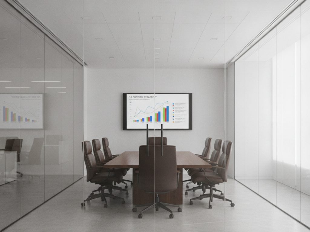 Before: screens inside a glass-walled office are readable from outside