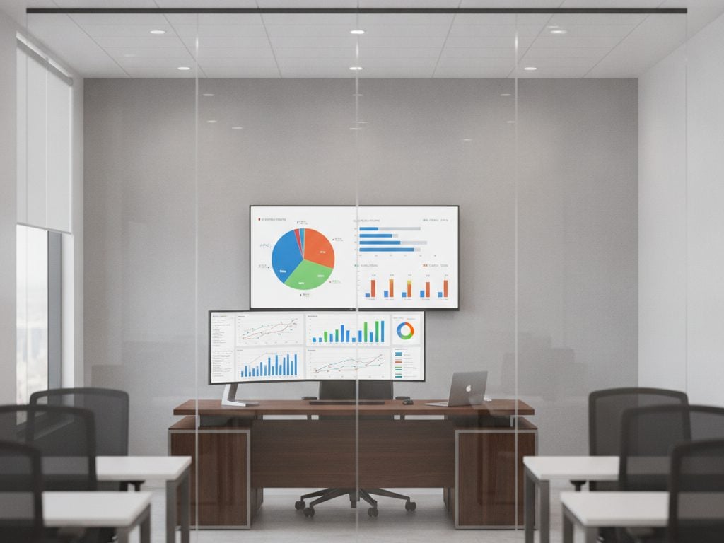 Before: screens inside a glass-walled office are readable from outside